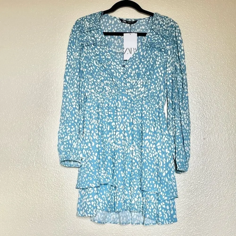 NWT Zara Animal print short dress blue medium